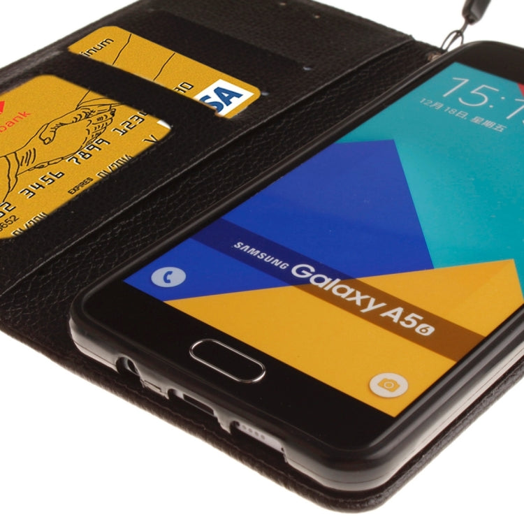 For Galaxy A5 / A510 Litchi Texture Horizontal Flip Leather Case with Holder & Card Slots & Wallet & Photo Frame & Lanyard