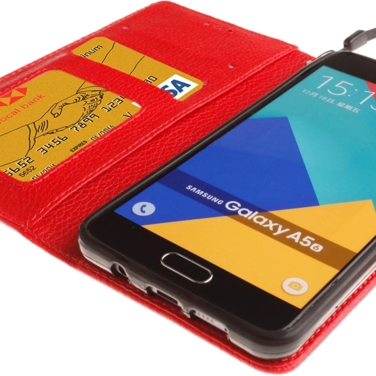 For Galaxy A5 / A510 Litchi Texture Horizontal Flip Leather Case with Holder & Card Slots & Wallet & Photo Frame & Lanyard