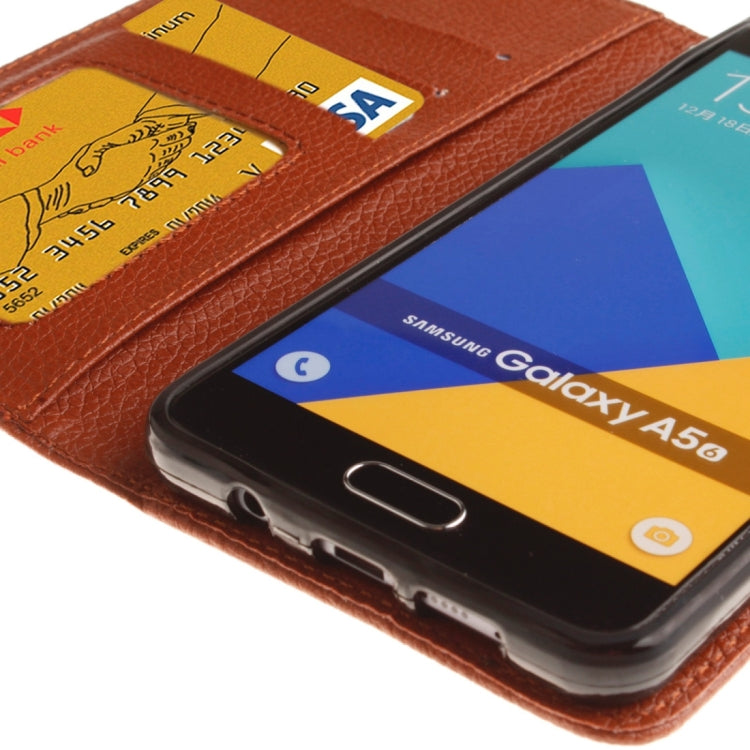 For Galaxy A5 / A510 Litchi Texture Horizontal Flip Leather Case with Holder & Card Slots & Wallet & Photo Frame & Lanyard