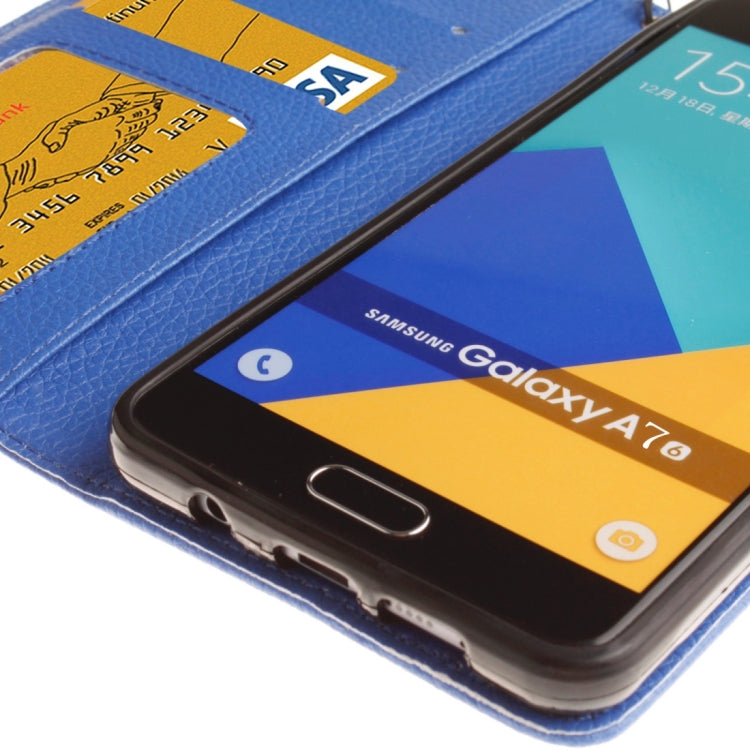 For Galaxy A7 / A710 Litchi Texture Horizontal Flip Leather Case with Holder & Card Slots & Wallet & Photo Frame & Lanyard
