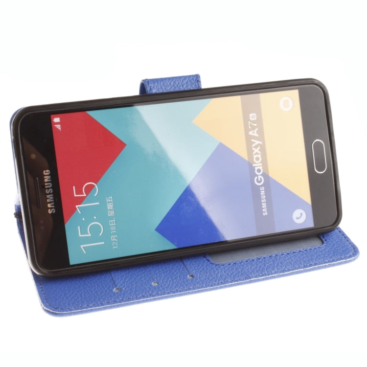 For Galaxy A7 / A710 Litchi Texture Horizontal Flip Leather Case with Holder & Card Slots & Wallet & Photo Frame & Lanyard