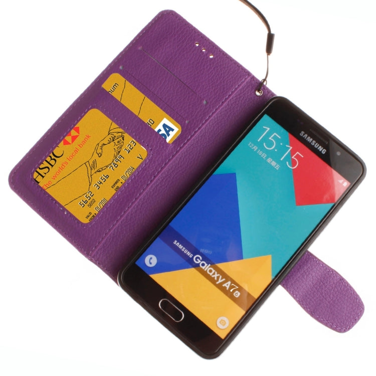 For Galaxy A7 / A710 Litchi Texture Horizontal Flip Leather Case with Holder & Card Slots & Wallet & Photo Frame & Lanyard