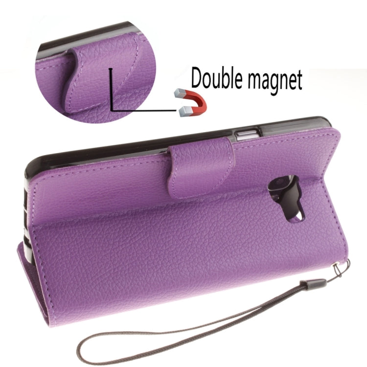 For Galaxy A7 / A710 Litchi Texture Horizontal Flip Leather Case with Holder & Card Slots & Wallet & Photo Frame & Lanyard