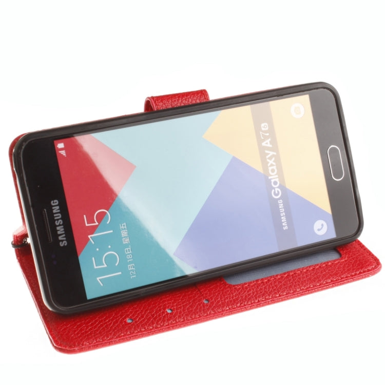 For Galaxy A7 / A710 Litchi Texture Horizontal Flip Leather Case with Holder & Card Slots & Wallet & Photo Frame & Lanyard