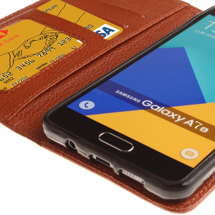 For Galaxy A7 / A710 Litchi Texture Horizontal Flip Leather Case with Holder & Card Slots & Wallet & Photo Frame & Lanyard