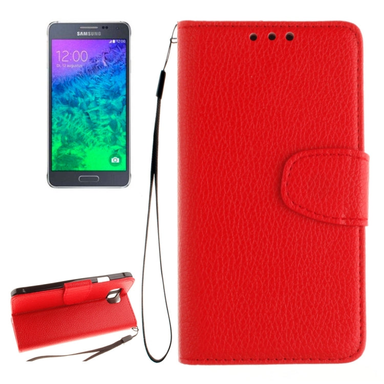 For Galaxy Alpha / G850F Litchi Texture Horizontal Flip Leather Case with Holder & Card Slots & Wallet & Photo Frame & Lanyard