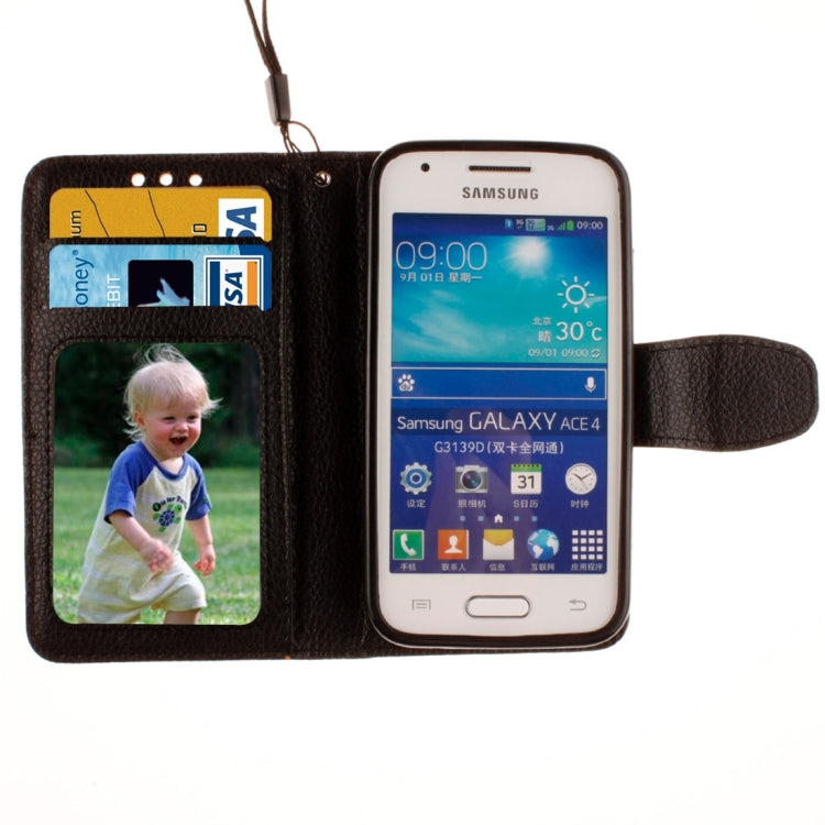 For Galaxy Ace 4 / G313H Litchi Texture Horizontal Flip Leather Case with Holder & Card Slots & Wallet & Photo Frame & Lanyard