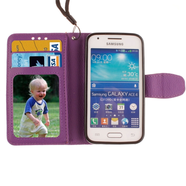 For Galaxy Ace 4 / G313H Litchi Texture Horizontal Flip Leather Case with Holder & Card Slots & Wallet & Photo Frame & Lanyard