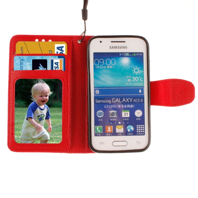 For Galaxy Ace 4 / G313H Litchi Texture Horizontal Flip Leather Case with Holder & Card Slots & Wallet & Photo Frame & Lanyard