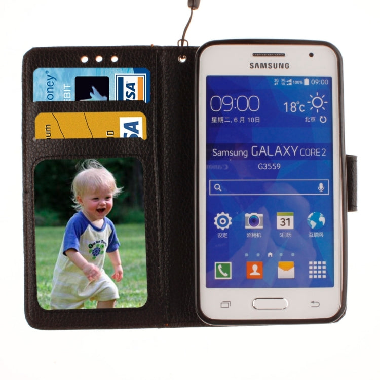 For Galaxy Core 2 / G355 Litchi Texture Horizontal Flip Leather Case with Holder & Card Slots & Wallet & Photo Frame & Lanyard