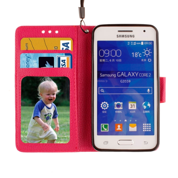 For Galaxy Core 2 / G355 Litchi Texture Horizontal Flip Leather Case with Holder & Card Slots & Wallet & Photo Frame & Lanyard