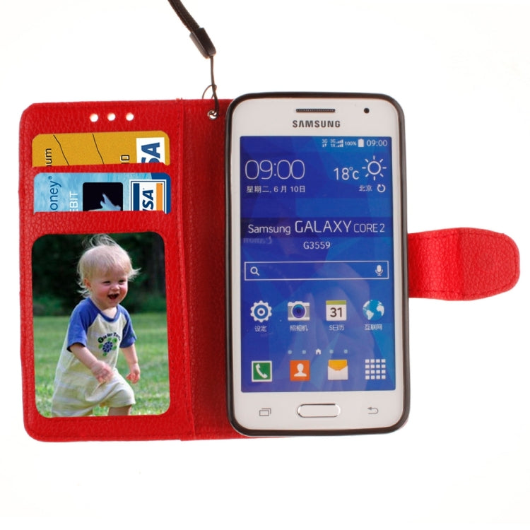 For Galaxy Core 2 / G355 Litchi Texture Horizontal Flip Leather Case with Holder & Card Slots & Wallet & Photo Frame & Lanyard