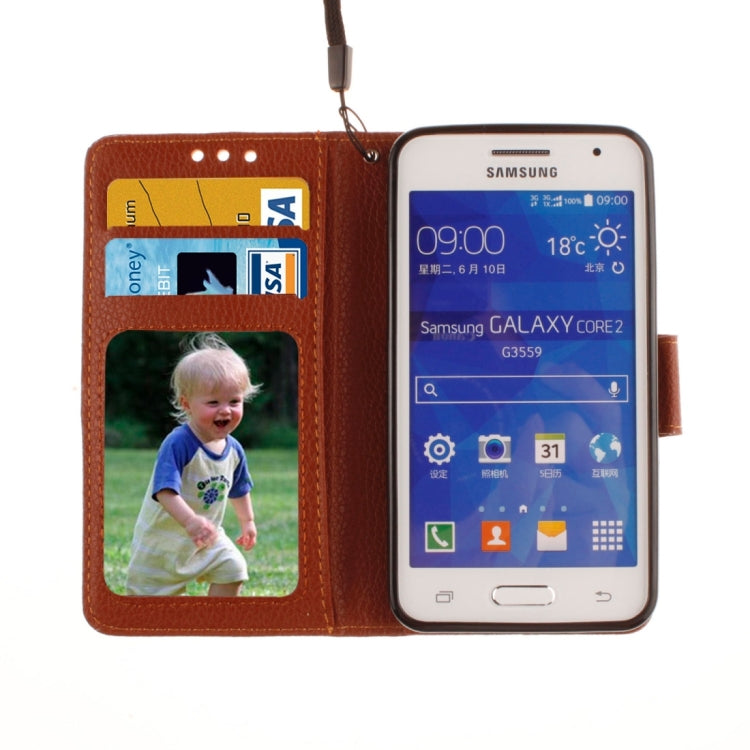 For Galaxy Core 2 / G355 Litchi Texture Horizontal Flip Leather Case with Holder & Card Slots & Wallet & Photo Frame & Lanyard