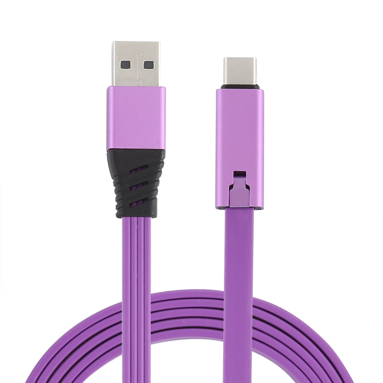 Noddle Style Detachable Metal Head USB to USB-C / Type-C(Purple)