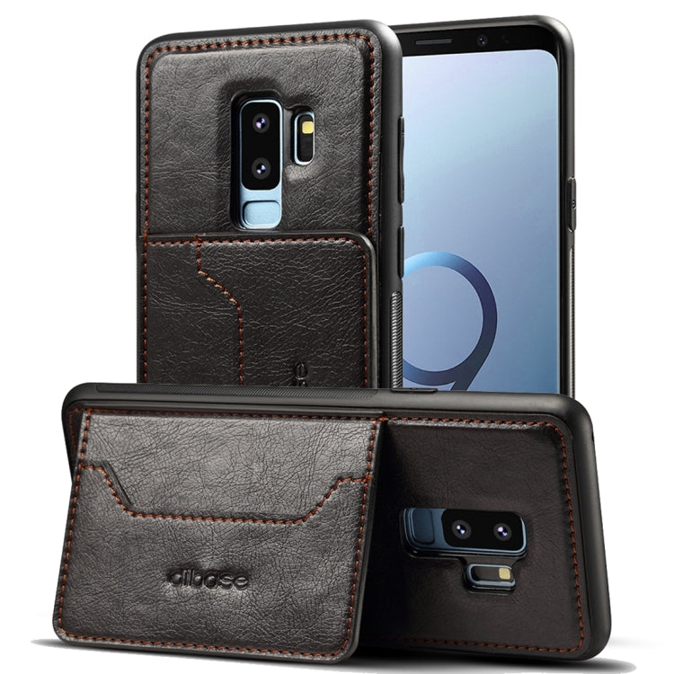Dibase for Galaxy S9+ TPU + PC + PU Crazy Horse Texture Protective Case with Holder & Card Slots