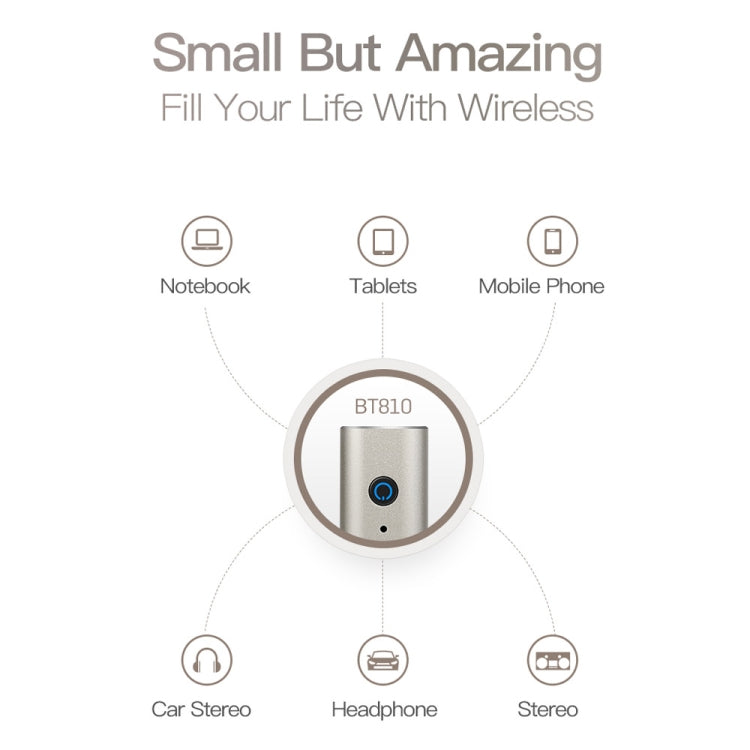 BT810 Bluetooth V4.2+EDR  Wireless Bluetooth Transmitter Receiver Music Adapter with 3.5mm Audio Plug & USB Cable(Gold)