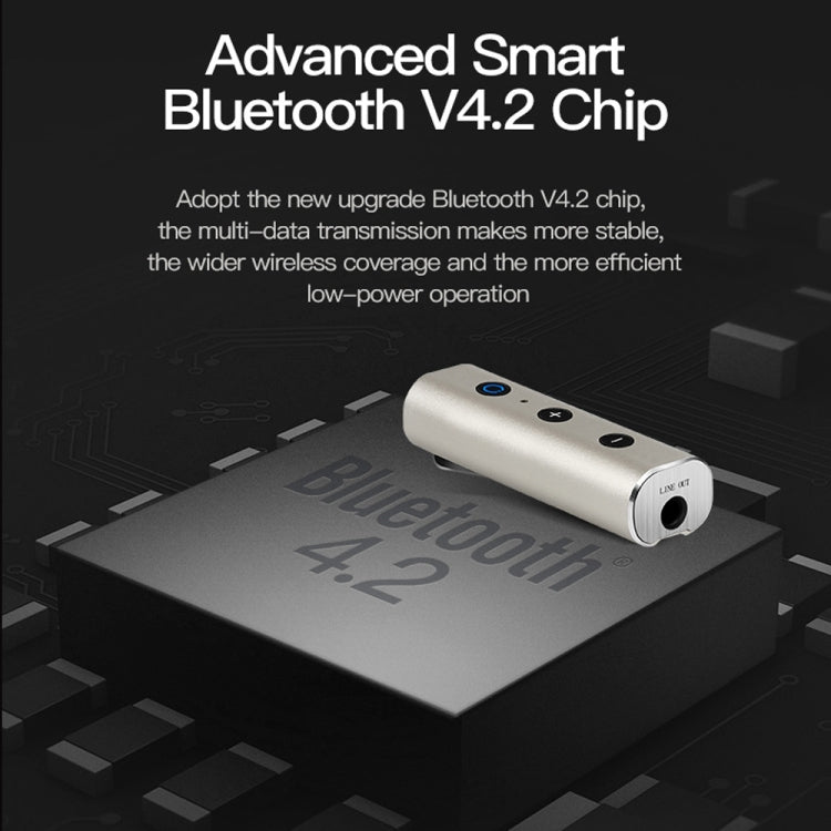 BT810 Bluetooth V4.2+EDR  Wireless Bluetooth Transmitter Receiver Music Adapter with 3.5mm Audio Plug & USB Cable(Gold)