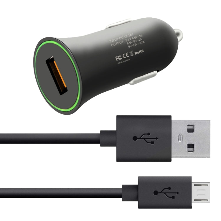 12V 18W Universal Qualcomm Quick Charge 3.0 USB Port Car Charger with Micro USB Cable Set for Galaxy S7 / S7 Edge / Galaxy S6 / S6 Edge / Note 5, LG, Sony, HTC(Black)
