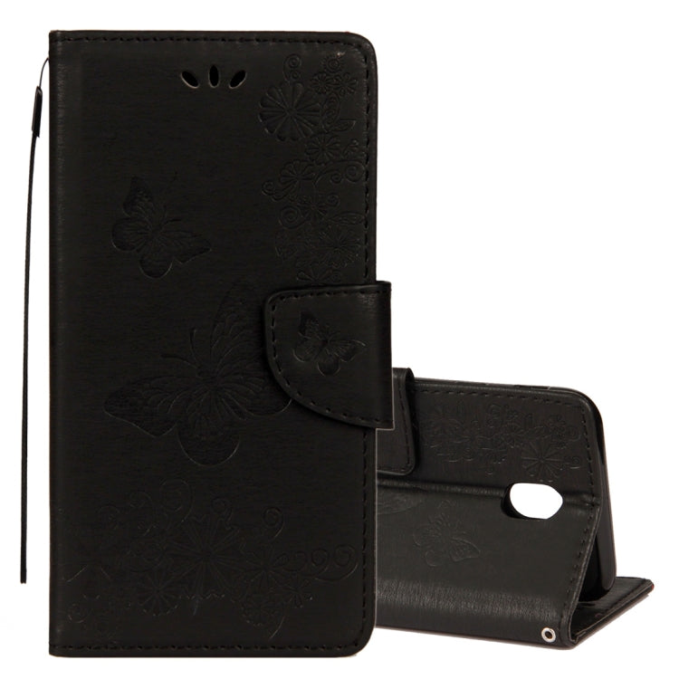 For Galaxy J7 (2017) (EU Version) Pressed Flowers Butterfly Pattern Horizontal Flip Leather Case with Holder & Card Slots & Wallet & Lanyard