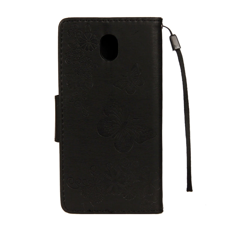 For Galaxy J7 (2017) (EU Version) Pressed Flowers Butterfly Pattern Horizontal Flip Leather Case with Holder & Card Slots & Wallet & Lanyard