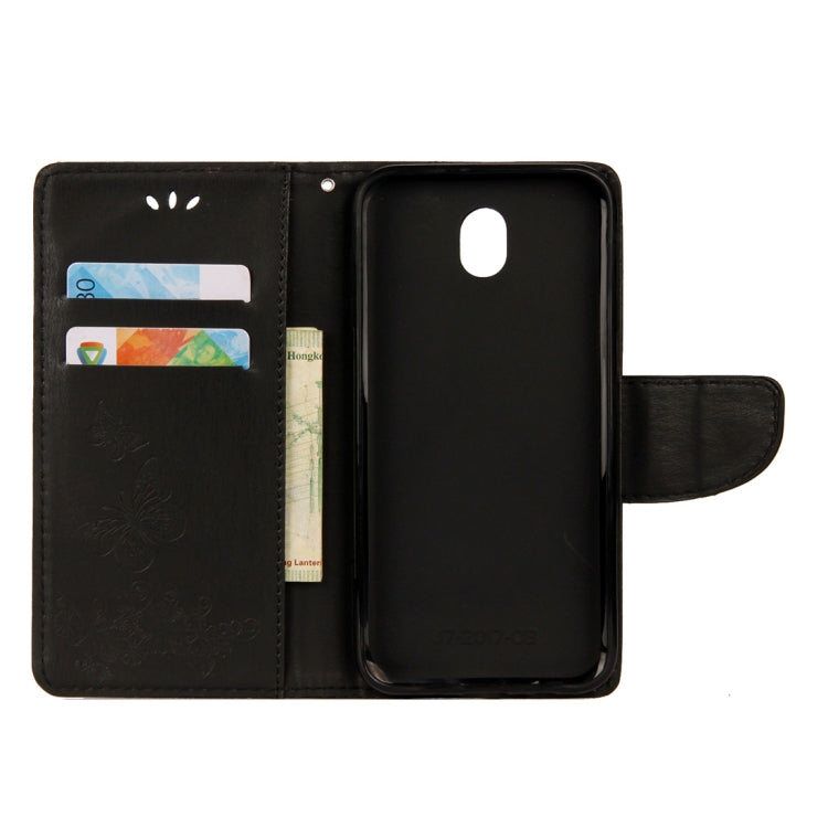 For Galaxy J7 (2017) (EU Version) Pressed Flowers Butterfly Pattern Horizontal Flip Leather Case with Holder & Card Slots & Wallet & Lanyard