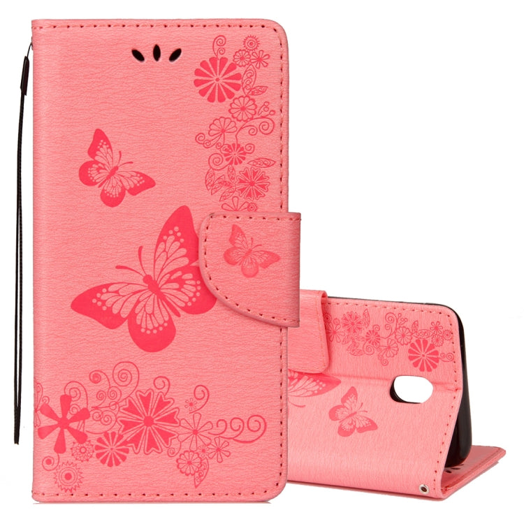 For Galaxy J7 (2017) (EU Version) Pressed Flowers Butterfly Pattern Horizontal Flip Leather Case with Holder & Card Slots & Wallet & Lanyard