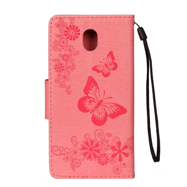 For Galaxy J7 (2017) (EU Version) Pressed Flowers Butterfly Pattern Horizontal Flip Leather Case with Holder & Card Slots & Wallet & Lanyard