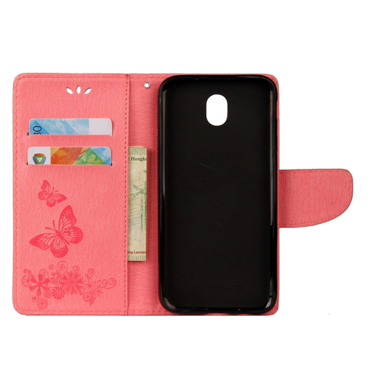For Galaxy J7 (2017) (EU Version) Pressed Flowers Butterfly Pattern Horizontal Flip Leather Case with Holder & Card Slots & Wallet & Lanyard