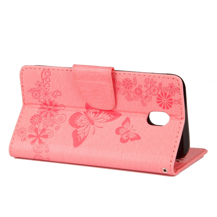 For Galaxy J7 (2017) (EU Version) Pressed Flowers Butterfly Pattern Horizontal Flip Leather Case with Holder & Card Slots & Wallet & Lanyard