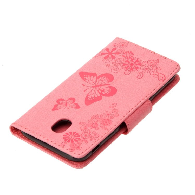 For Galaxy J7 (2017) (EU Version) Pressed Flowers Butterfly Pattern Horizontal Flip Leather Case with Holder & Card Slots & Wallet & Lanyard