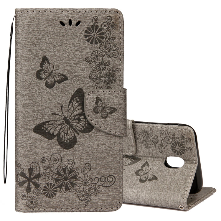 For Galaxy J7 (2017) (EU Version) Pressed Flowers Butterfly Pattern Horizontal Flip Leather Case with Holder & Card Slots & Wallet & Lanyard