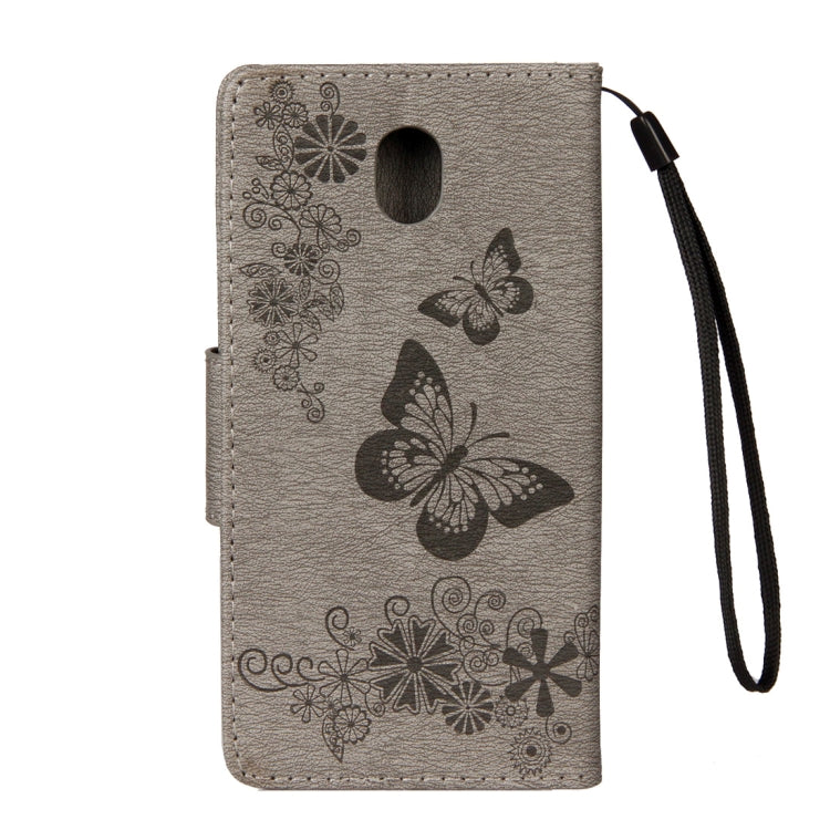 For Galaxy J7 (2017) (EU Version) Pressed Flowers Butterfly Pattern Horizontal Flip Leather Case with Holder & Card Slots & Wallet & Lanyard