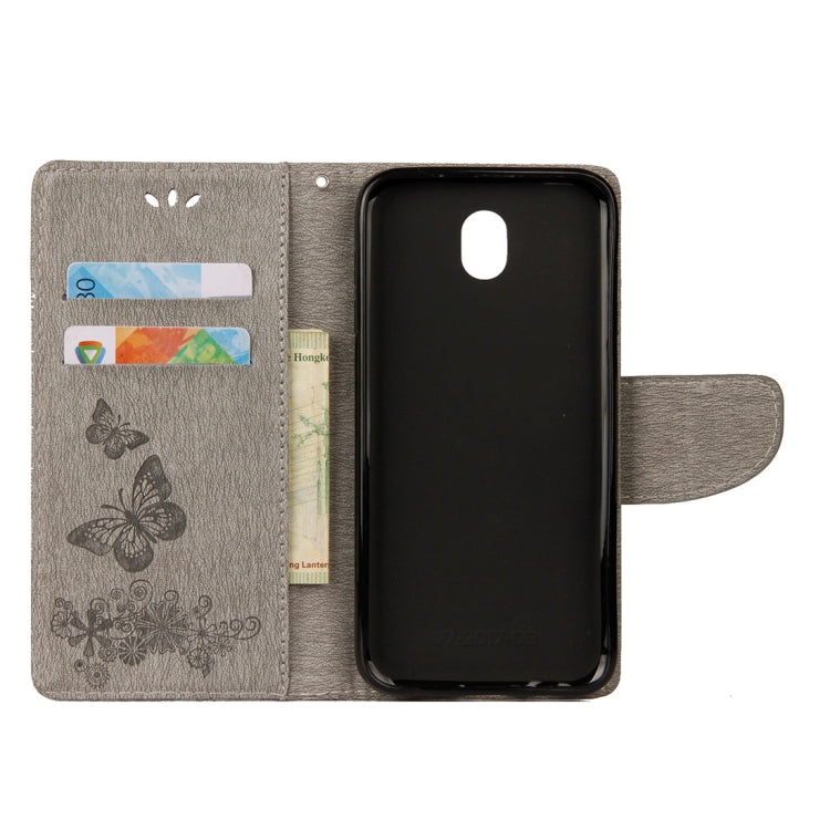 For Galaxy J7 (2017) (EU Version) Pressed Flowers Butterfly Pattern Horizontal Flip Leather Case with Holder & Card Slots & Wallet & Lanyard