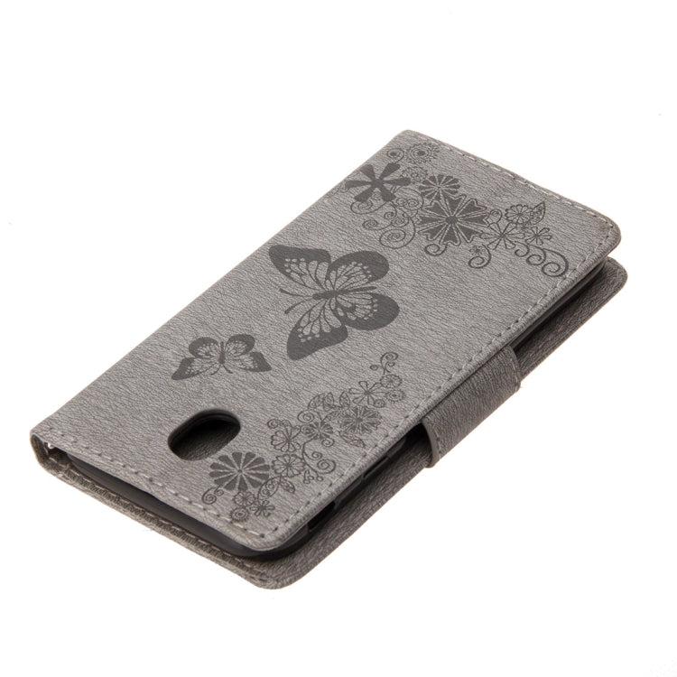For Galaxy J7 (2017) (EU Version) Pressed Flowers Butterfly Pattern Horizontal Flip Leather Case with Holder & Card Slots & Wallet & Lanyard