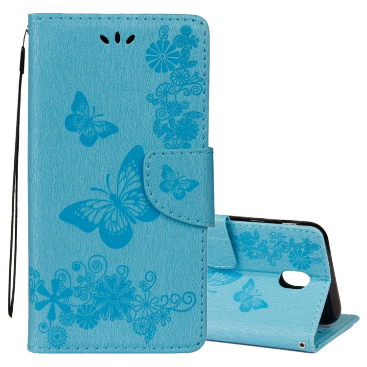 For Galaxy J7 (2017) (EU Version) Pressed Flowers Butterfly Pattern Horizontal Flip Leather Case with Holder & Card Slots & Wallet & Lanyard