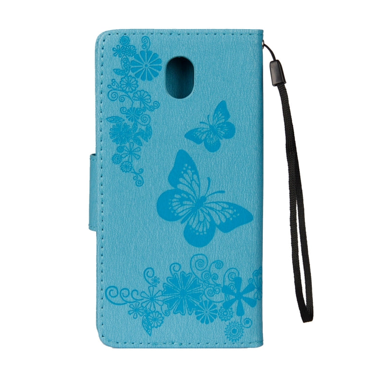For Galaxy J7 (2017) (EU Version) Pressed Flowers Butterfly Pattern Horizontal Flip Leather Case with Holder & Card Slots & Wallet & Lanyard