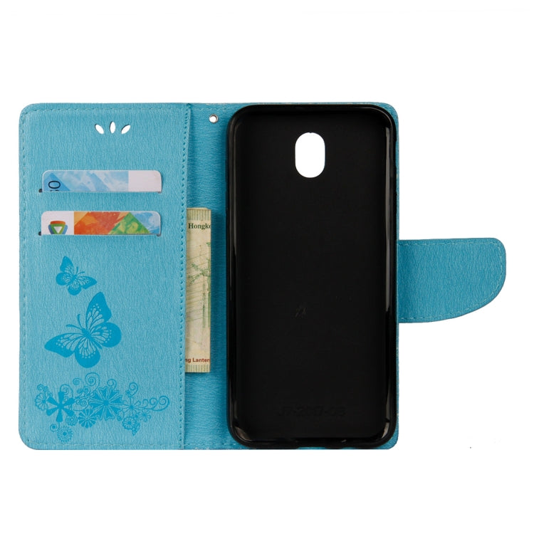 For Galaxy J7 (2017) (EU Version) Pressed Flowers Butterfly Pattern Horizontal Flip Leather Case with Holder & Card Slots & Wallet & Lanyard