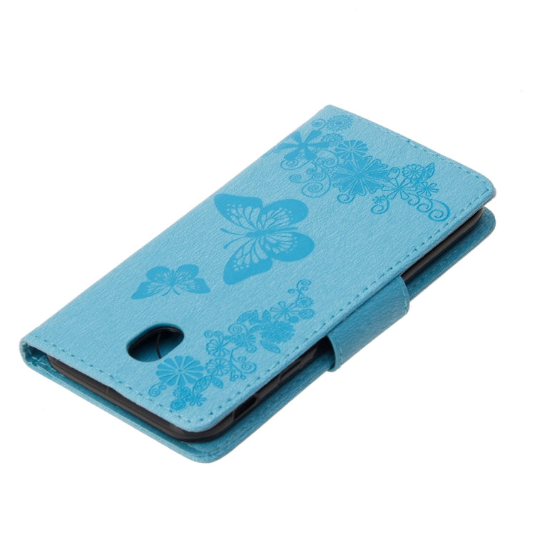 For Galaxy J7 (2017) (EU Version) Pressed Flowers Butterfly Pattern Horizontal Flip Leather Case with Holder & Card Slots & Wallet & Lanyard