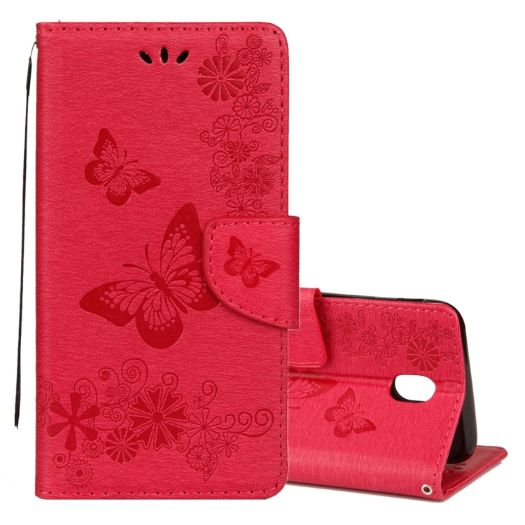 For Galaxy J7 (2017) (EU Version) Pressed Flowers Butterfly Pattern Horizontal Flip Leather Case with Holder & Card Slots & Wallet & Lanyard