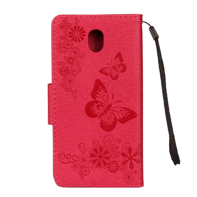 For Galaxy J7 (2017) (EU Version) Pressed Flowers Butterfly Pattern Horizontal Flip Leather Case with Holder & Card Slots & Wallet & Lanyard