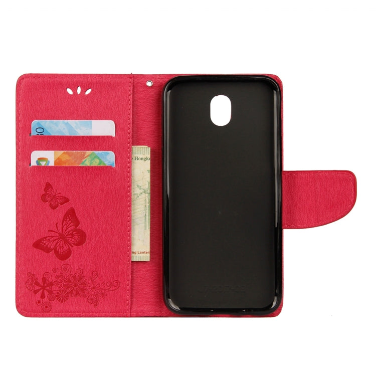 For Galaxy J7 (2017) (EU Version) Pressed Flowers Butterfly Pattern Horizontal Flip Leather Case with Holder & Card Slots & Wallet & Lanyard