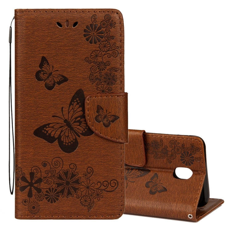 For Galaxy J7 (2017) (EU Version) Pressed Flowers Butterfly Pattern Horizontal Flip Leather Case with Holder & Card Slots & Wallet & Lanyard