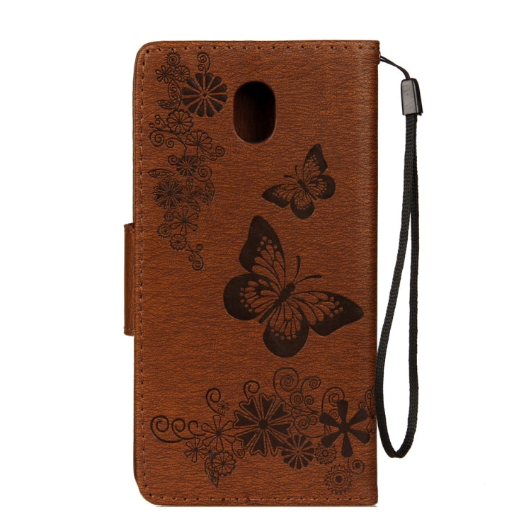 For Galaxy J7 (2017) (EU Version) Pressed Flowers Butterfly Pattern Horizontal Flip Leather Case with Holder & Card Slots & Wallet & Lanyard