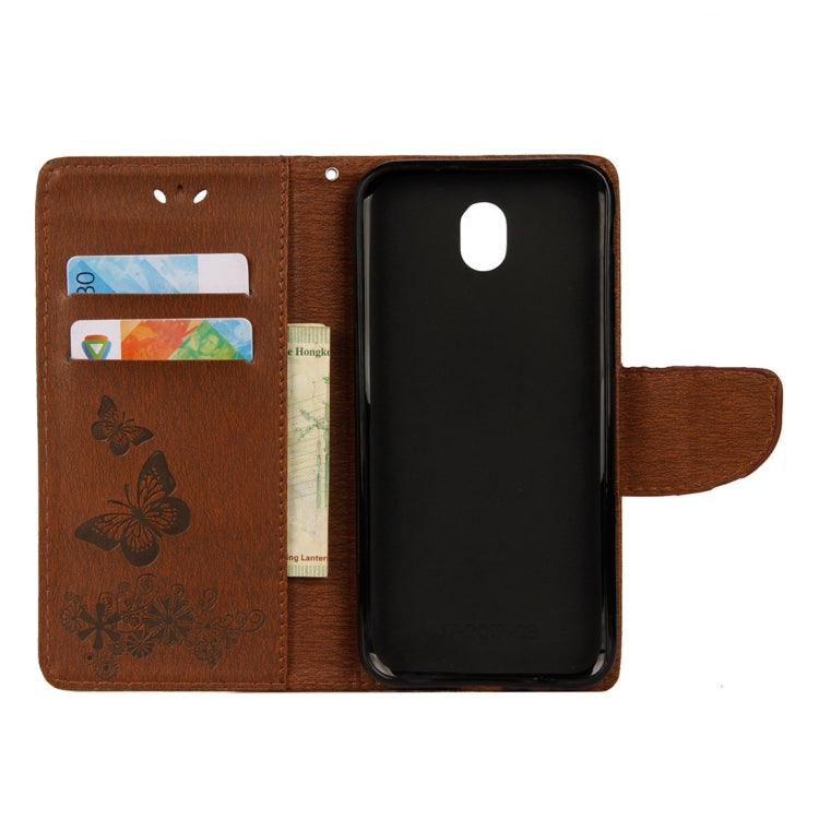 For Galaxy J7 (2017) (EU Version) Pressed Flowers Butterfly Pattern Horizontal Flip Leather Case with Holder & Card Slots & Wallet & Lanyard