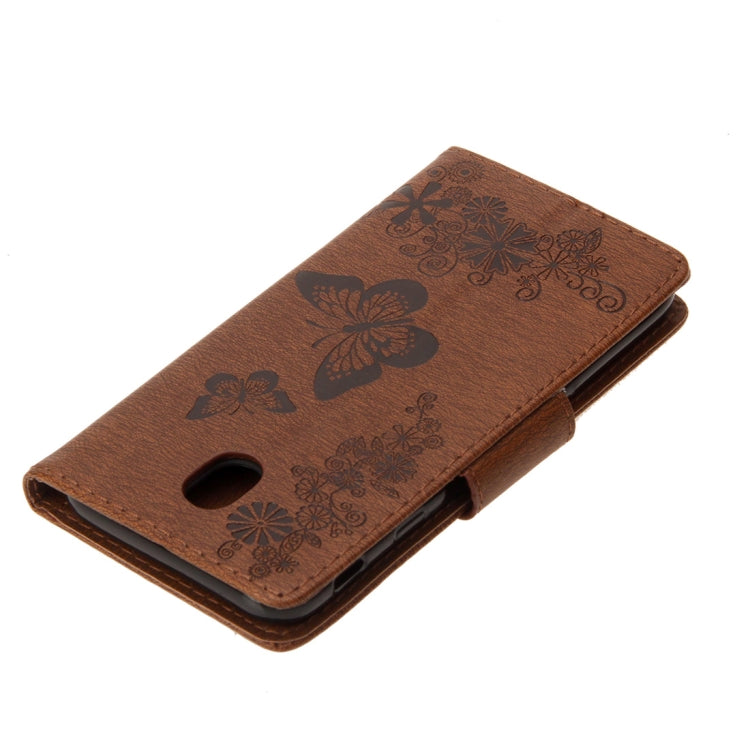 For Galaxy J7 (2017) (EU Version) Pressed Flowers Butterfly Pattern Horizontal Flip Leather Case with Holder & Card Slots & Wallet & Lanyard
