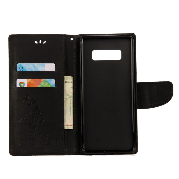 For Galaxy Note 8 Pressed Flowers Butterfly Pattern Horizontal Flip Leather Case with Holder & Card Slots & Wallet & Lanyard