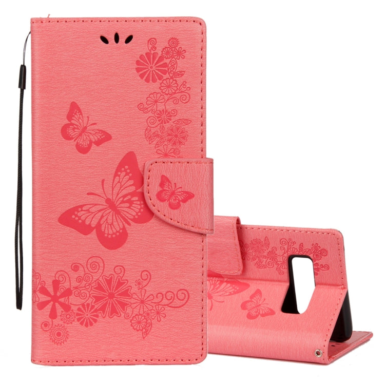 For Galaxy Note 8 Pressed Flowers Butterfly Pattern Horizontal Flip Leather Case with Holder & Card Slots & Wallet & Lanyard
