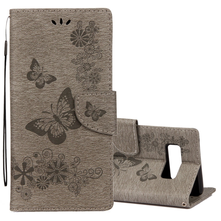 For Galaxy Note 8 Pressed Flowers Butterfly Pattern Horizontal Flip Leather Case with Holder & Card Slots & Wallet & Lanyard