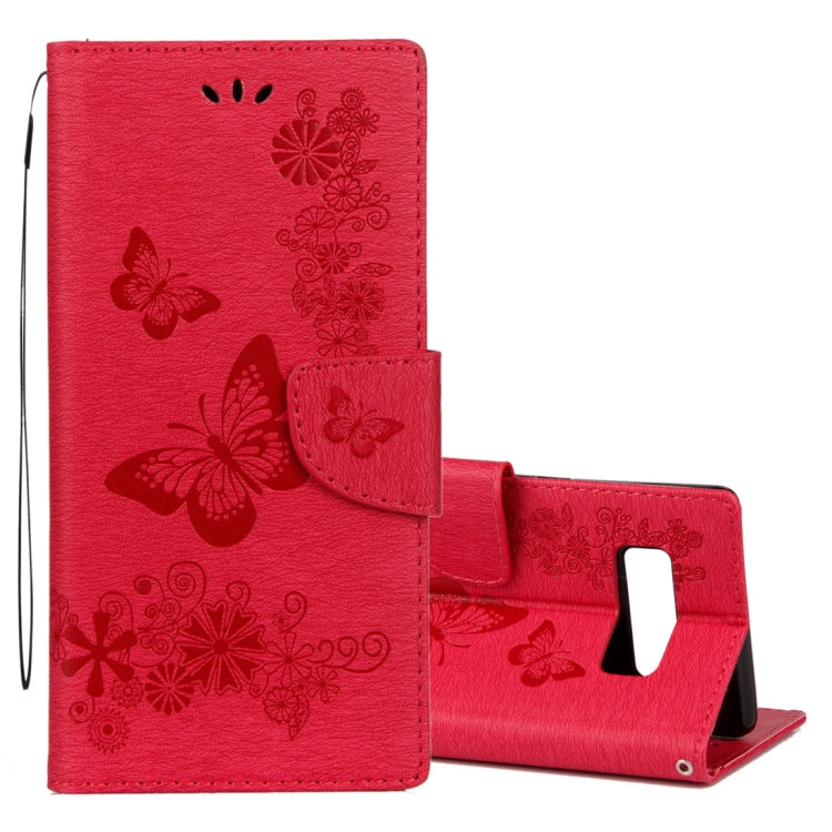 For Galaxy Note 8 Pressed Flowers Butterfly Pattern Horizontal Flip Leather Case with Holder & Card Slots & Wallet & Lanyard