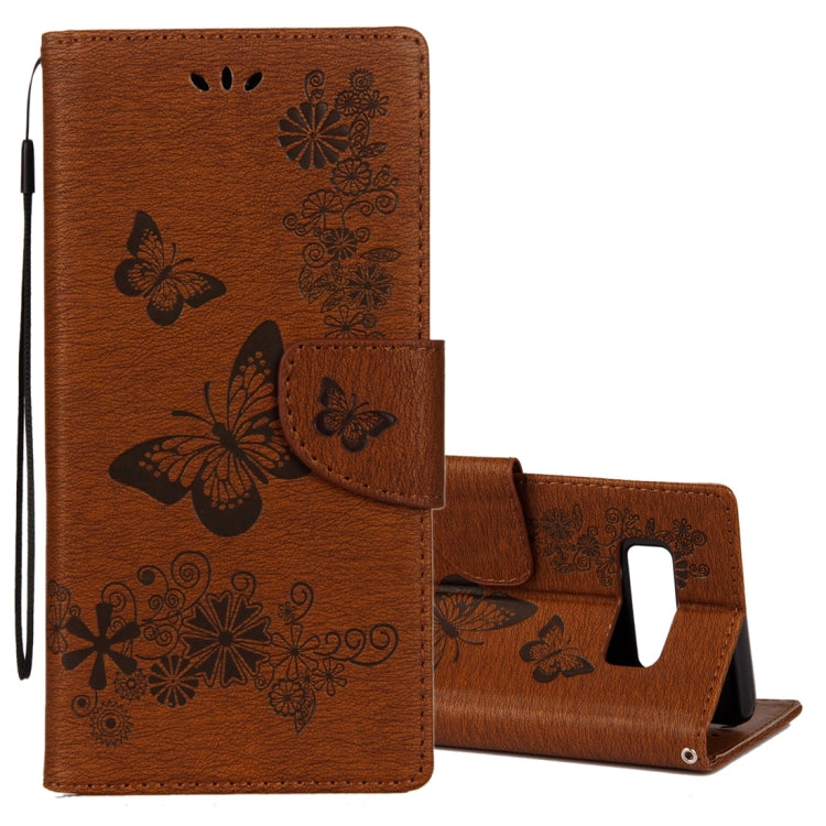For Galaxy Note 8 Pressed Flowers Butterfly Pattern Horizontal Flip Leather Case with Holder & Card Slots & Wallet & Lanyard